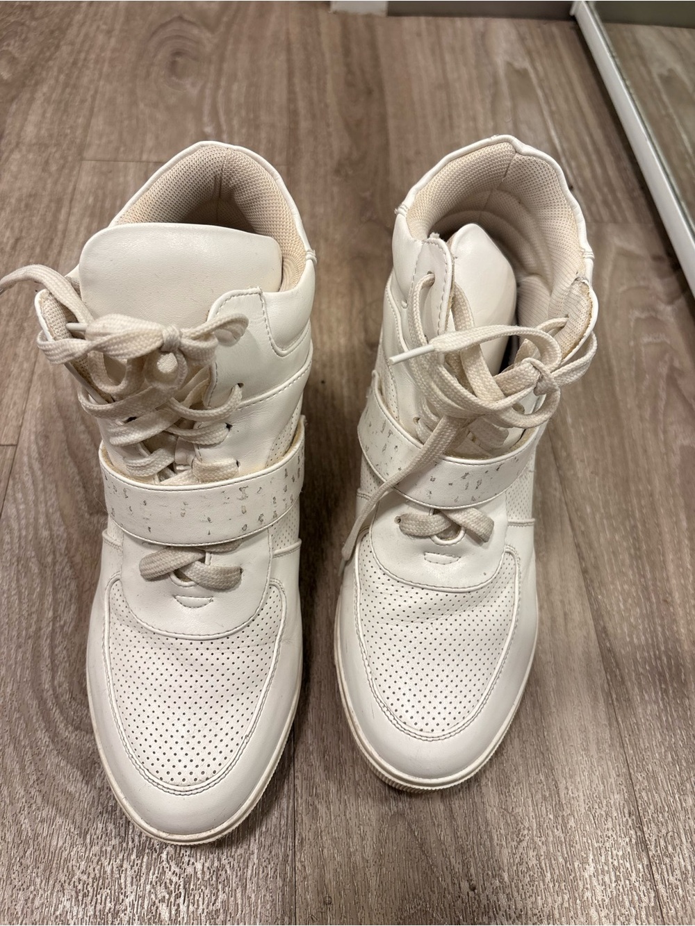 Cream/White High-Top Sneakers with Strap